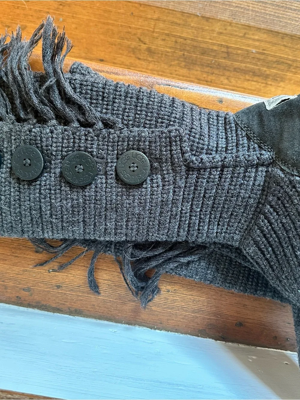 UGG Women's Grey Knit Button Tall Boots with Tassels size 7